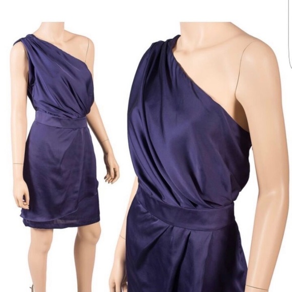 NWT BCBGeneration Galaxy Blue Pleated One-Shoulder Cocktail Dress Size 2 - Picture 14 of 14